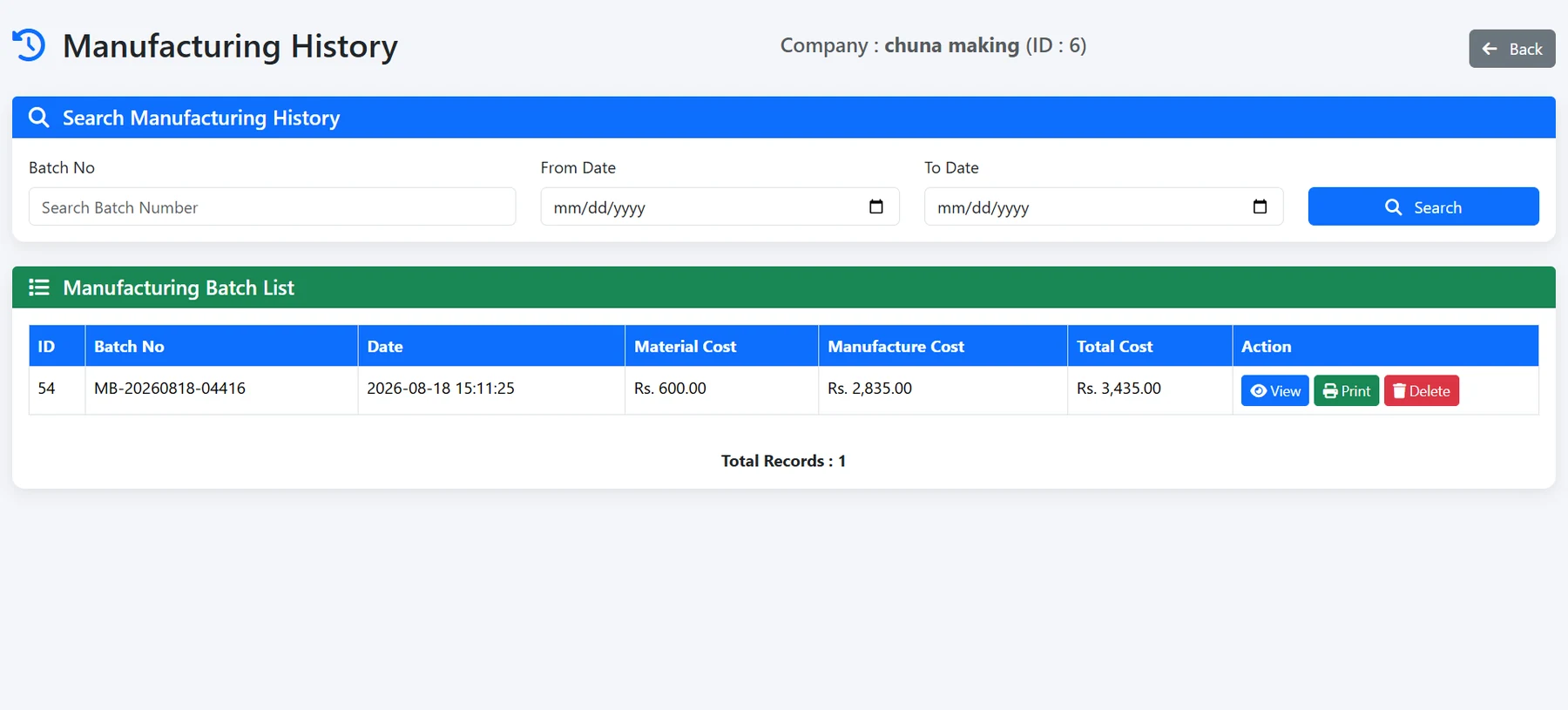 Production Batch History in Manufacturing Inventory Software inventory and accounting software for small business – Real ERP manufacturing history for batch tracking
